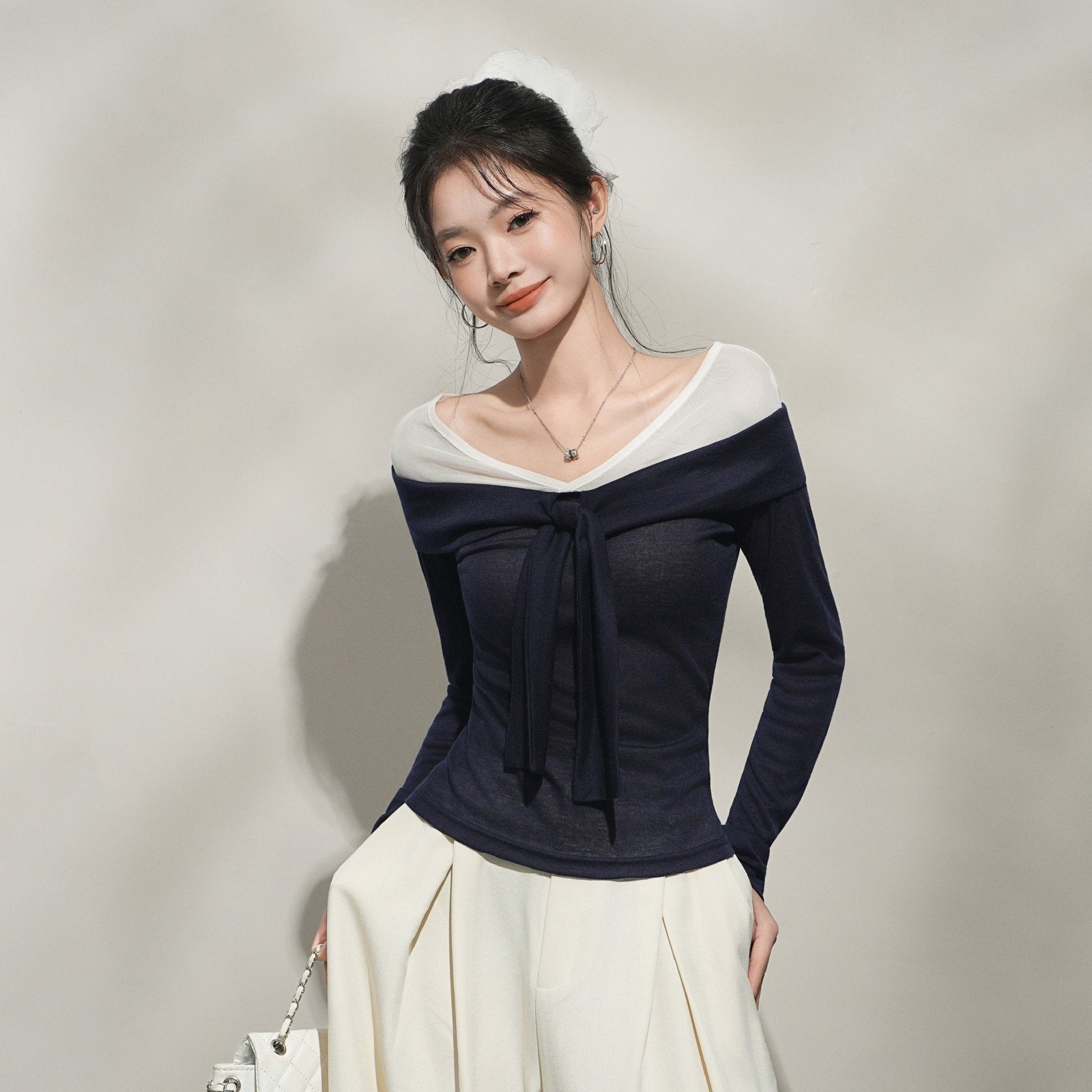 Women's Slim Fit Stitching Long Sleeve T-Shirt