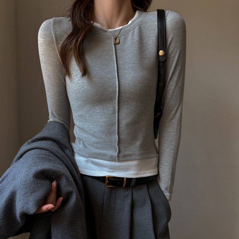 Chic Layered False Two-Piece Women's Long-Sleeve Top