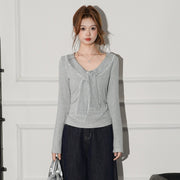 Chic Lace-Trim Striped Long Sleeve Women's Blouse