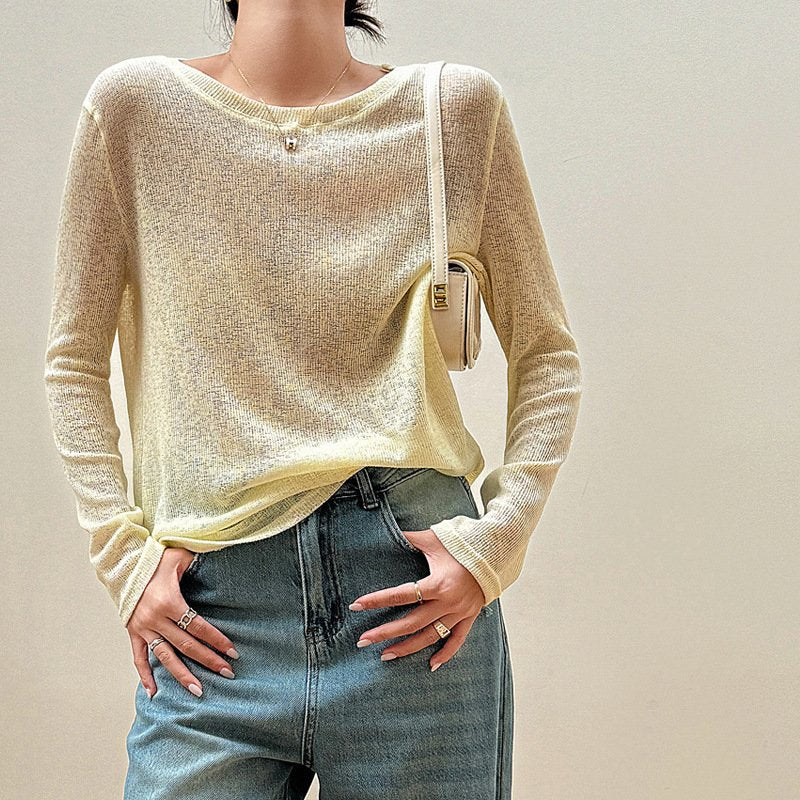Casual Loose Knit Long-Sleeve Blouse for Women