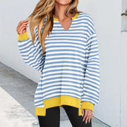 Women's Colorful Striped V-Neck Loose Sweatshirt