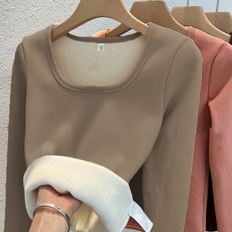 Women's Fleece-Lined Slim Fit Square Collar Thermal Shirt