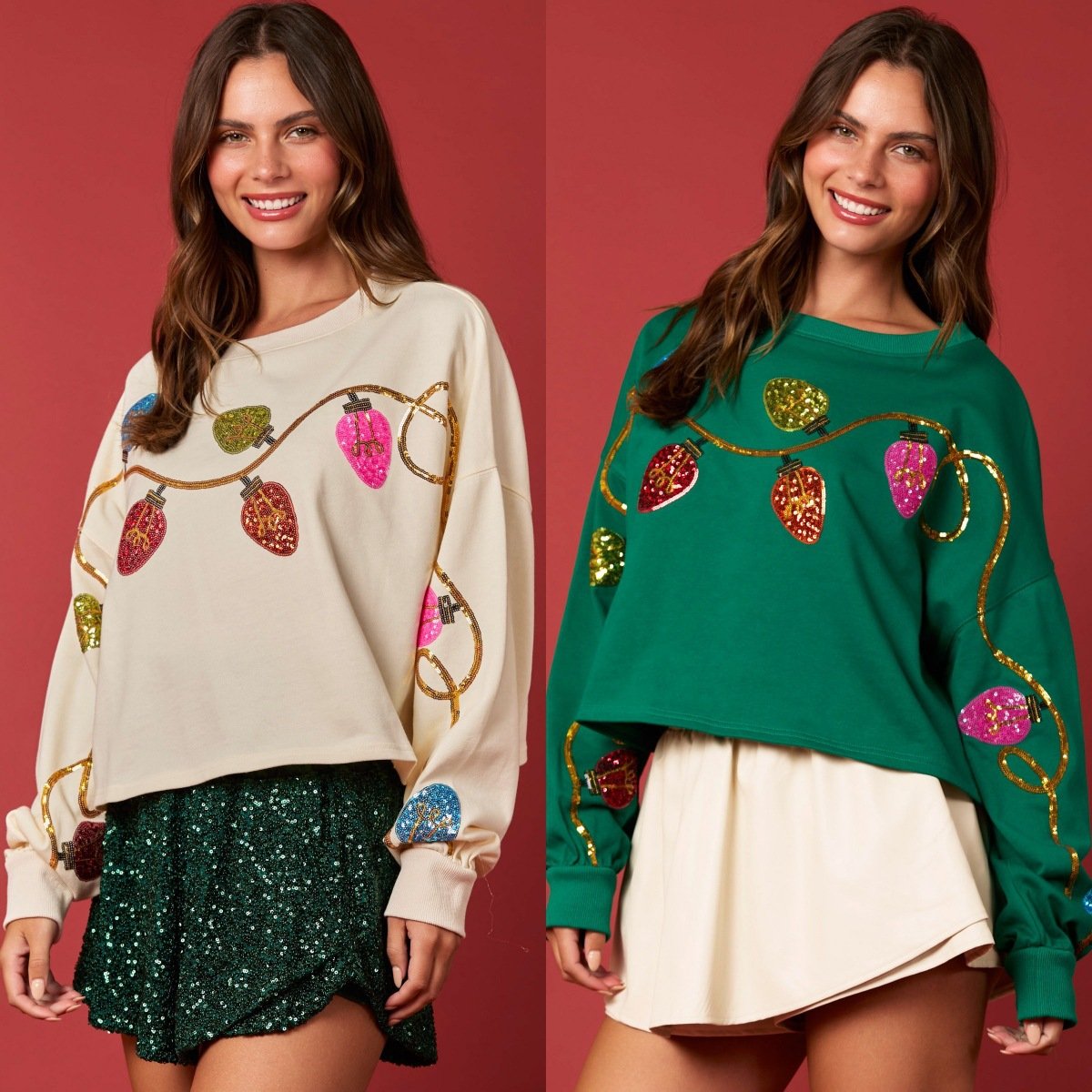 Sequin Bell Sleeve Short Sweater for Women