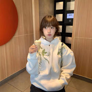 Floral Embroidered Hoodie for Women - Loose Fit, Cotton