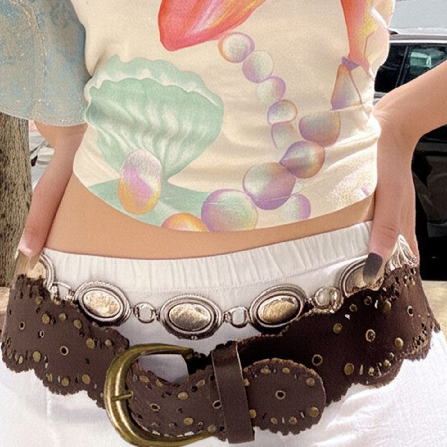 Vintage Brown Pin Buckle Belt for Women