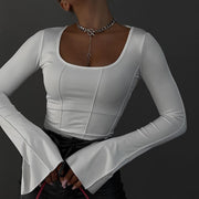 Chic Square-Neck Long-Sleeve Knit Top