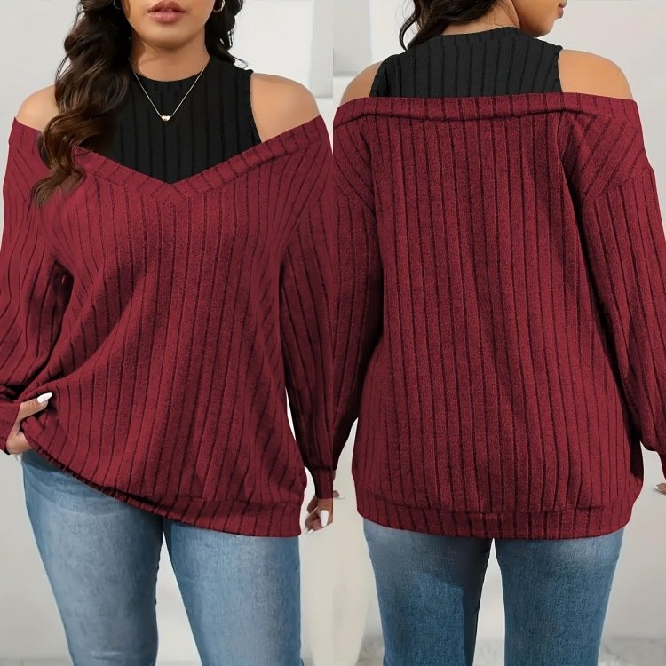 Plus Size Brushed Ribbed Long-Sleeve Tee