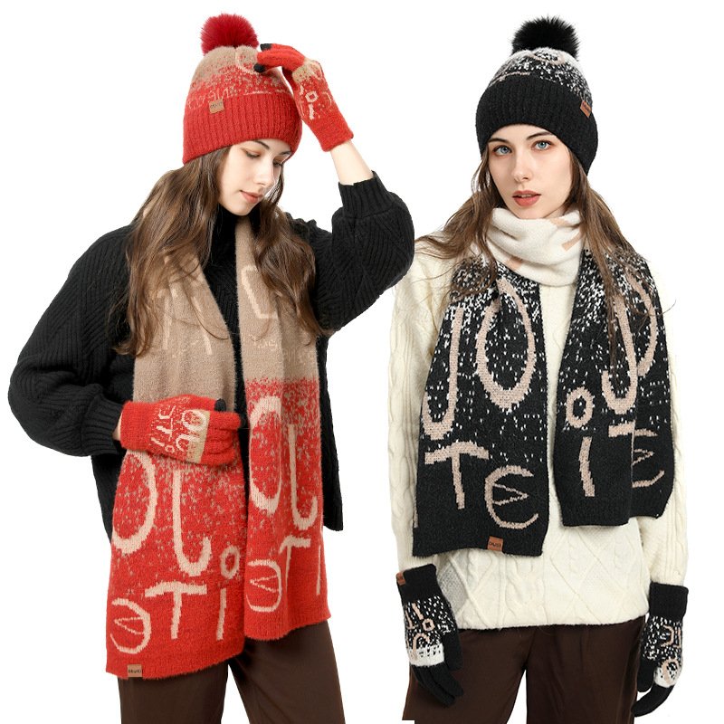 Stay Warm in Style: Jacquard Faux Mink 3-Piece Set