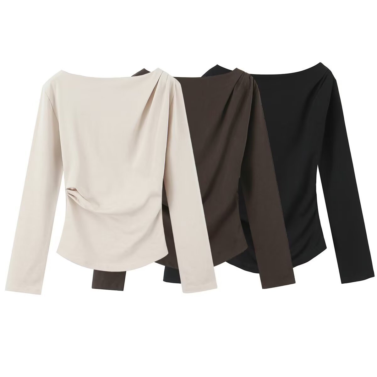 Women's Asymmetrical Pleated Long-Sleeve Top