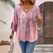 Floral V-Neck Long Sleeve Plus Size Casual Top
