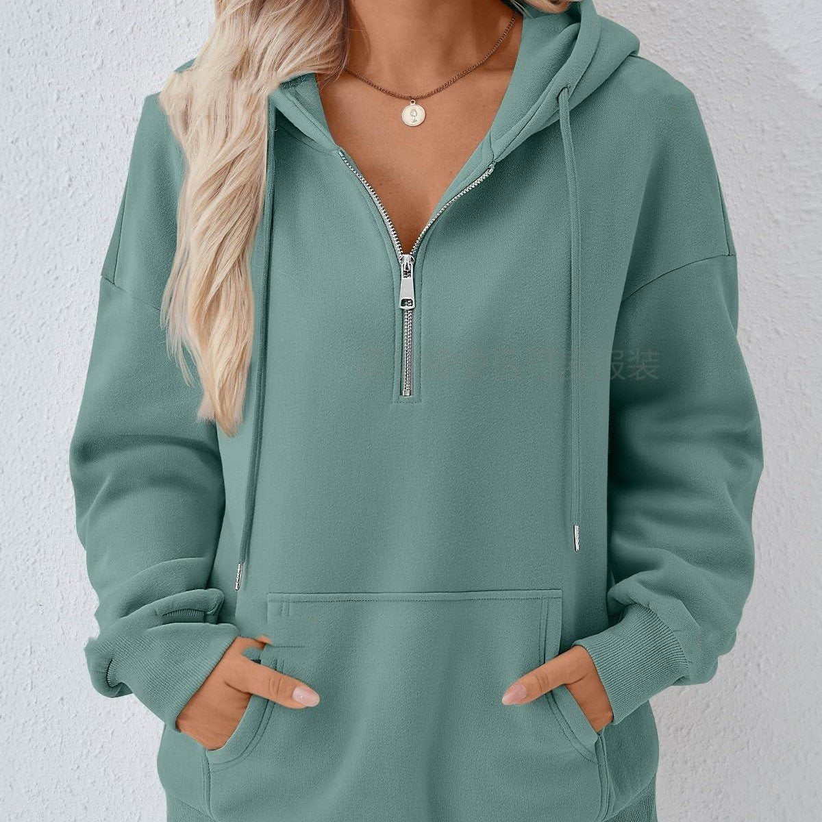 Peacock Green Hooded Sweatshirt with Zip Pocket