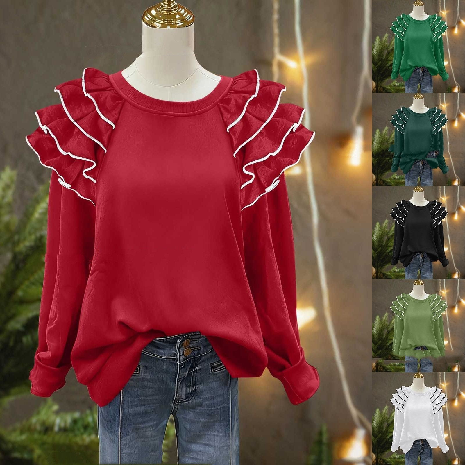Slimming Ruffle Top for Women - Military Green, 5 Colors