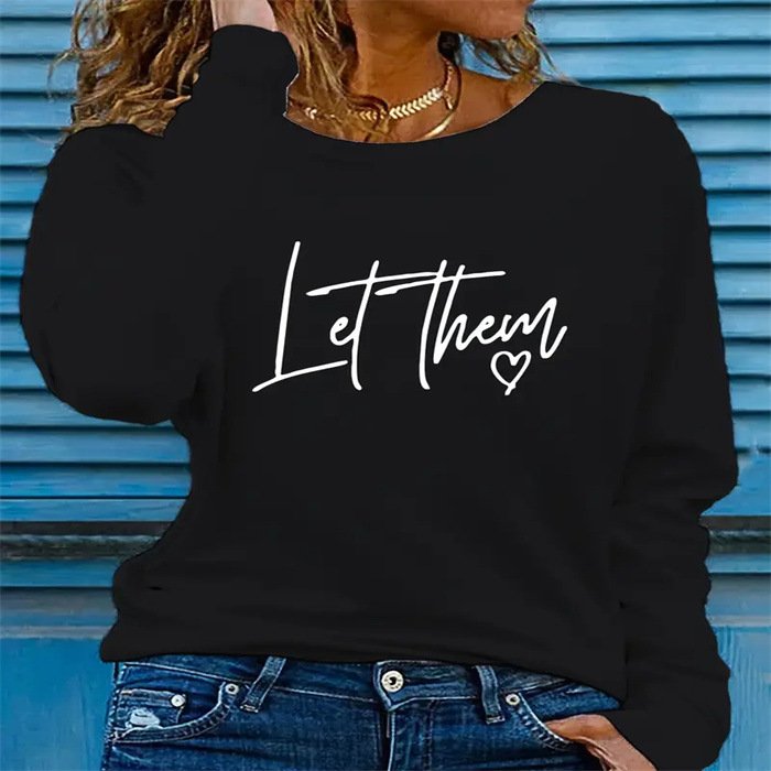 Chic Letter Print Long Sleeve Loose Casual T-Shirt