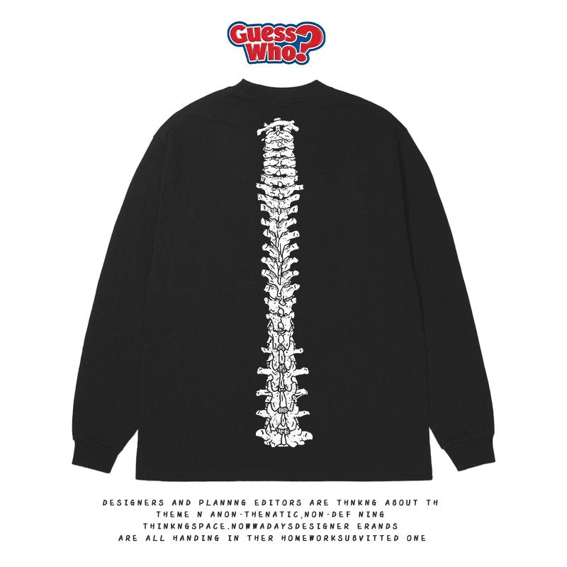 Dark Spine Print Streetwear Casual Long-Sleeve T-Shirt