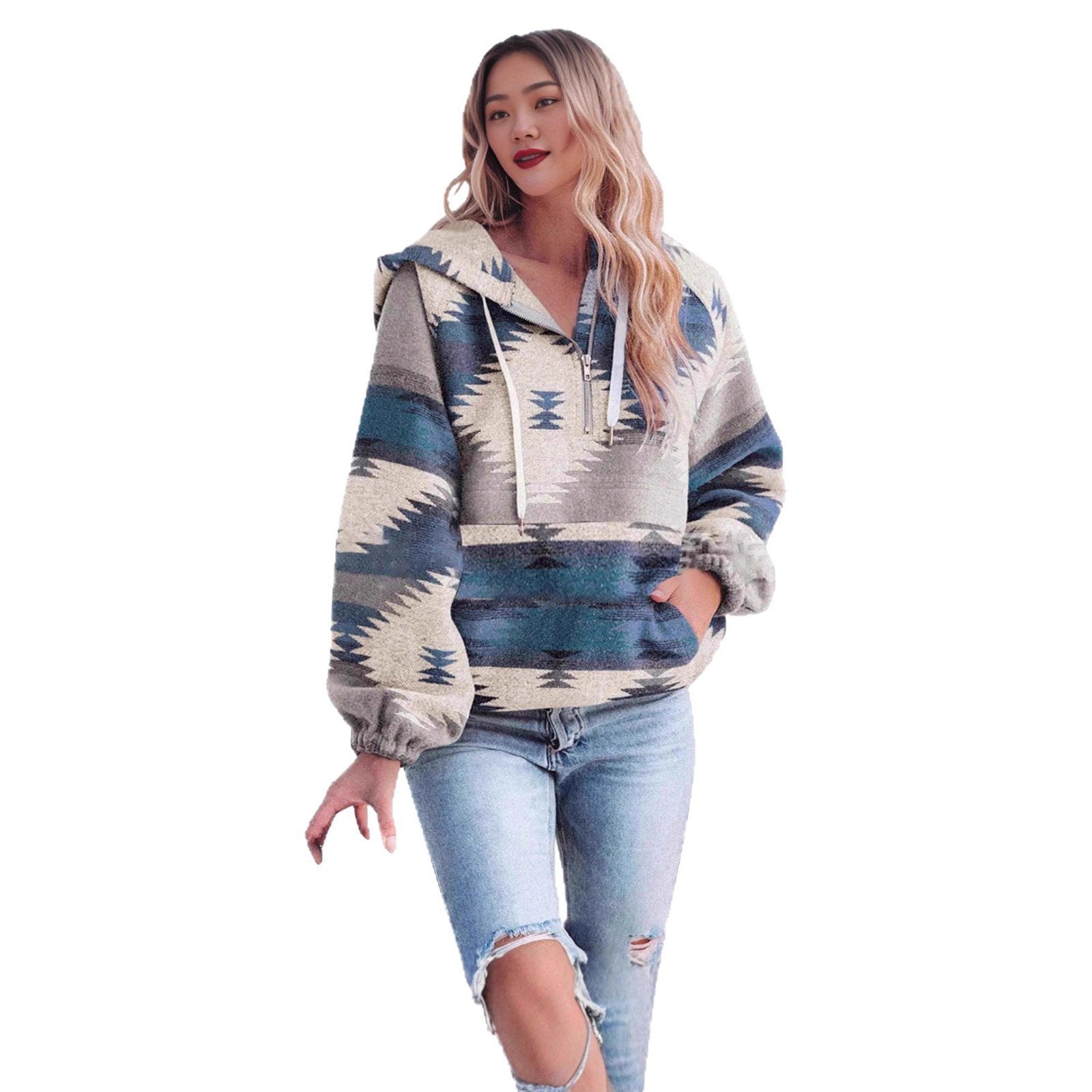 Retro Chic Half-Zip Long Sleeve Sweatshirt for Women