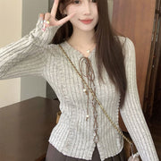Vintage Strapped Long-Sleeve Knit Sweater