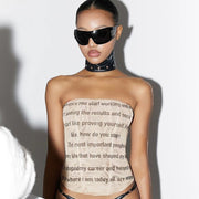 Add a Pop of Style with Apricot Letter Print Strapless Vest