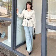 Women's Elegant V-Neck Waist-Tucked Casual Top