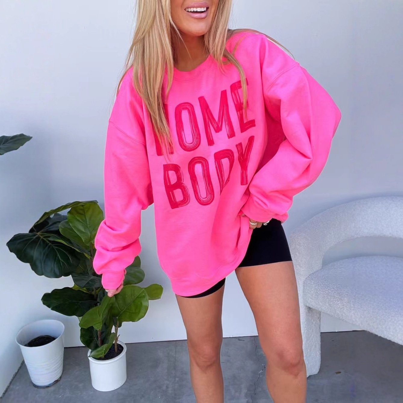 Cozy Loose Fit Letter Print Sweatshirt for Women