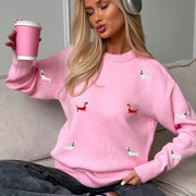 Autumn Dog Print Long Sleeve Sweater for Women