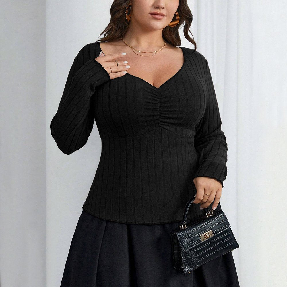 Elegant Square-Neck Slim-Fit Long-Sleeve Top