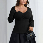 Elegant Square-Neck Slim-Fit Long-Sleeve Top