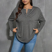 Women's Versatile Gray Loose Long-Sleeve Base Top