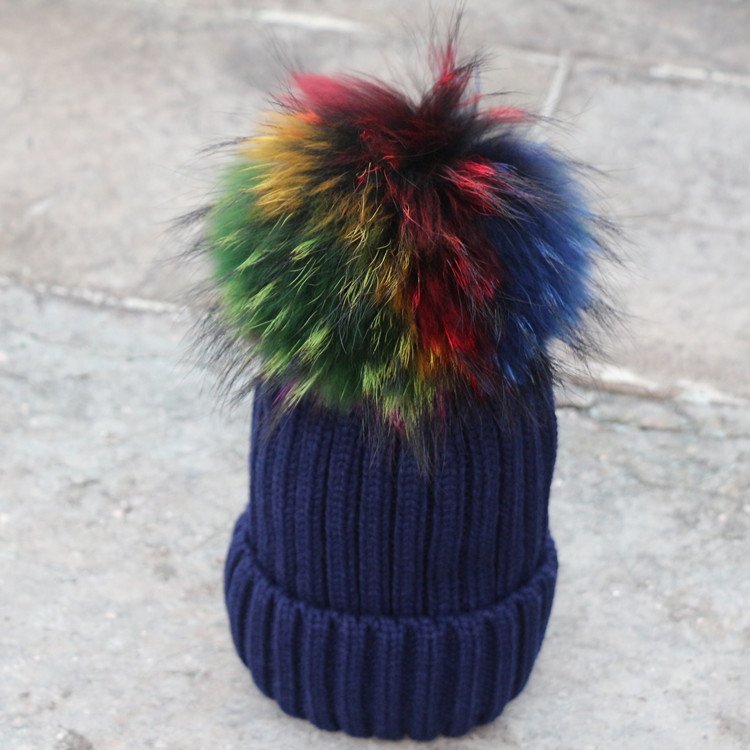 Winter Pom-pom Wool Raccoon Hat for Women