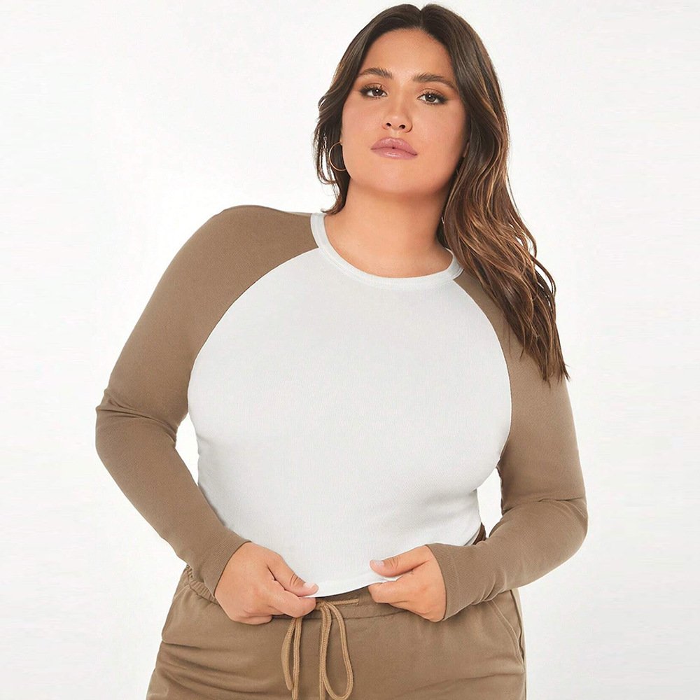 Women's Color-Block Ribbed Slim-Fit Long-Sleeve Top