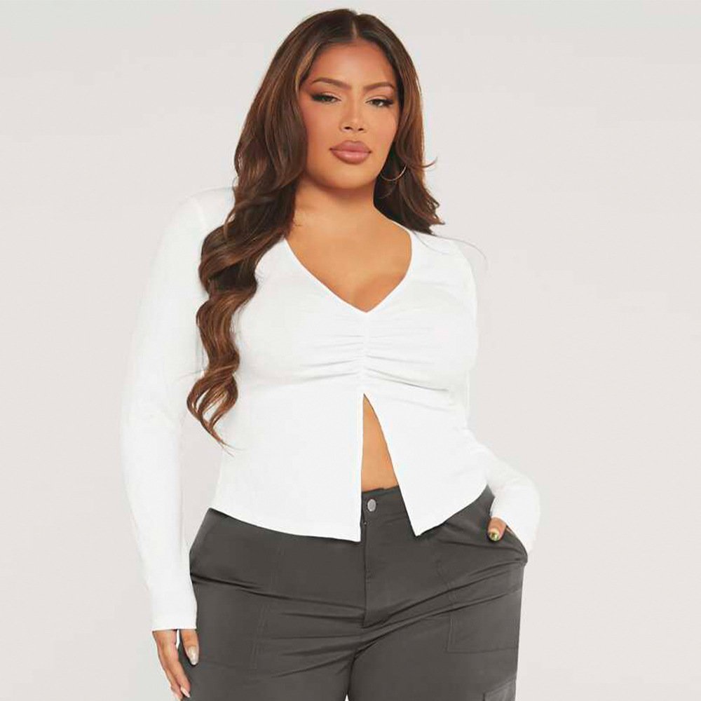 Women's Slim Fit Knit Long Sleeve Top with Chic Slit