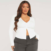 Women's Slim Fit Knit Long Sleeve Top with Chic Slit