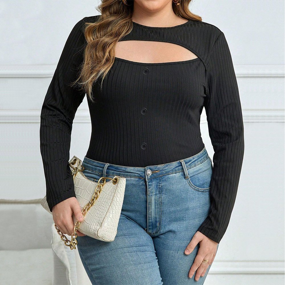 Women's Slim Fit Hollow Long Sleeve Top