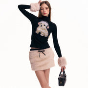 Cute Puppy Print Slim Long Sleeve Women's Turtleneck Top