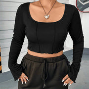 Women's Slim-Fit Fishbone Square Neck Crop Top
