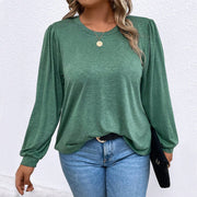 Women's Long-Sleeve Pleated Puff Sleeve Solid Casual Top