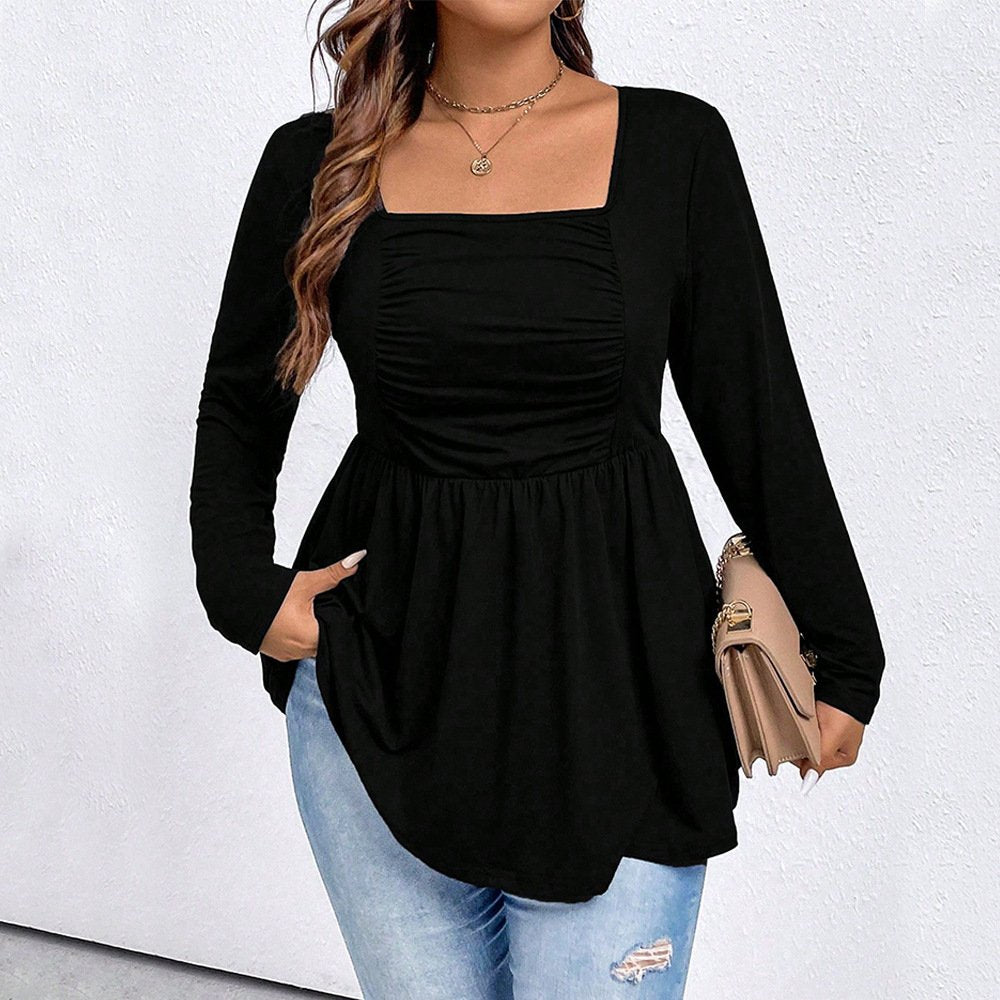 Plus Size Square Neck Knit Long Sleeve Top