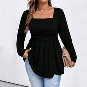 Plus Size Square Neck Knit Long Sleeve Top