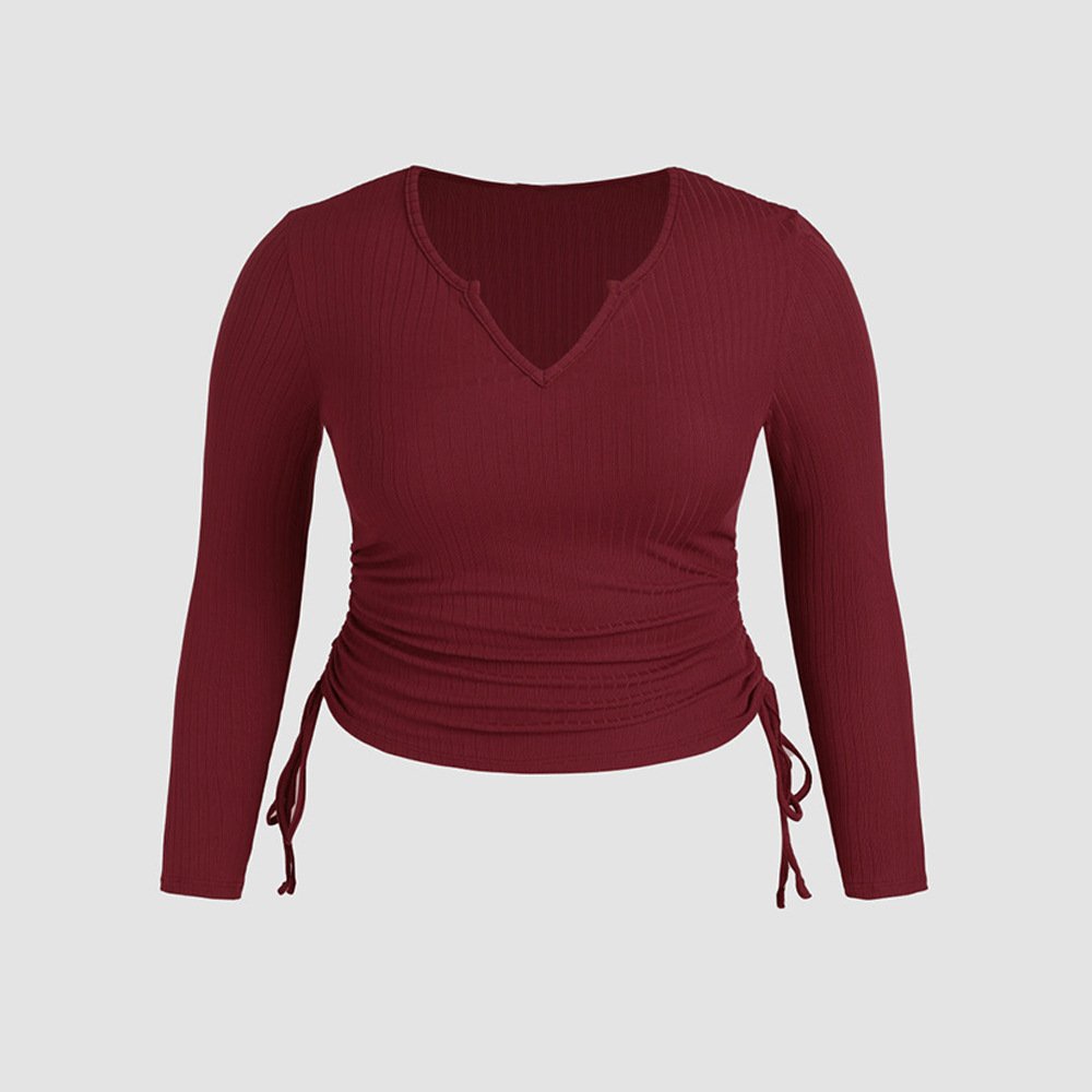Women's V-Neck Drawstring Slim Crop Top