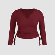 Women's V-Neck Drawstring Slim Crop Top