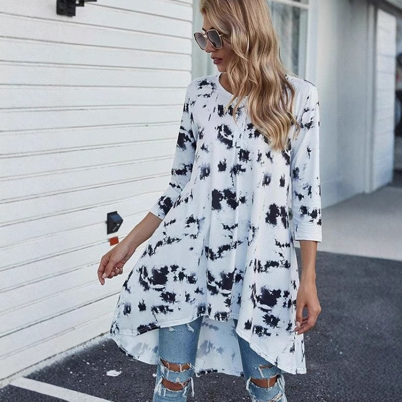 Chic Printed Long Sleeve Casual Mid-Length Top