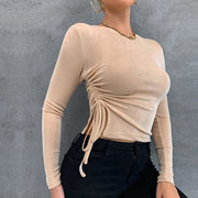 Women's Glossy Slim-Fit Long-Sleeve Knit Top