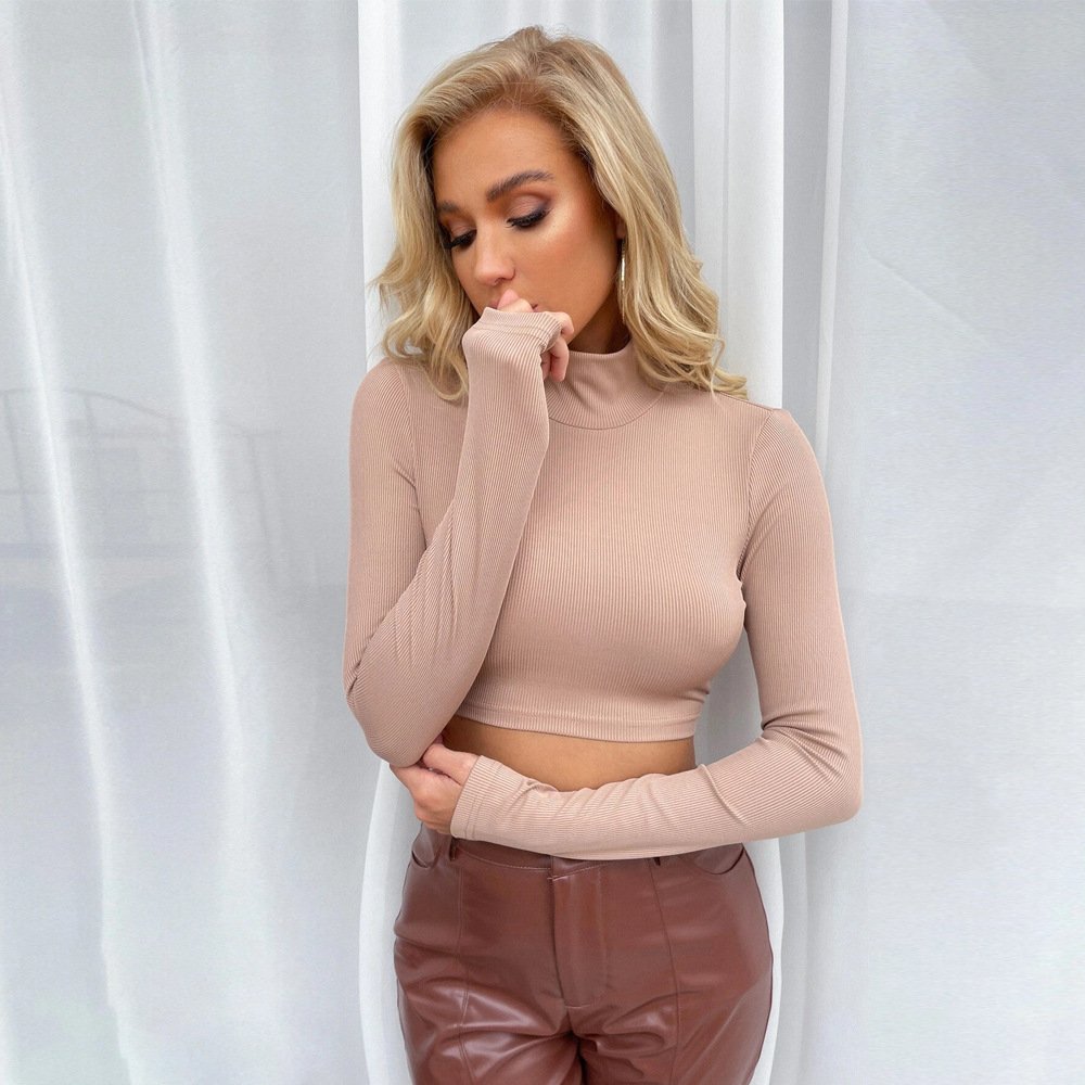 Sexy Backless Slim-Fit High-Neck Long-Sleeve Top