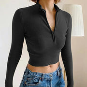 Women's Slim Fit Zipper Crop Top Long Sleeve