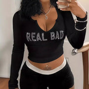 Women's Long Sleeve Graphic Crop Top
