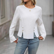 Chic Round Neck Button Slit Versatile Casual Top
