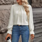 Elegant Jacquard Slim-Fit Long-Sleeve Women's Top