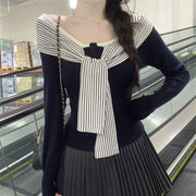 Striped Lace-Up Long Sleeve Tee