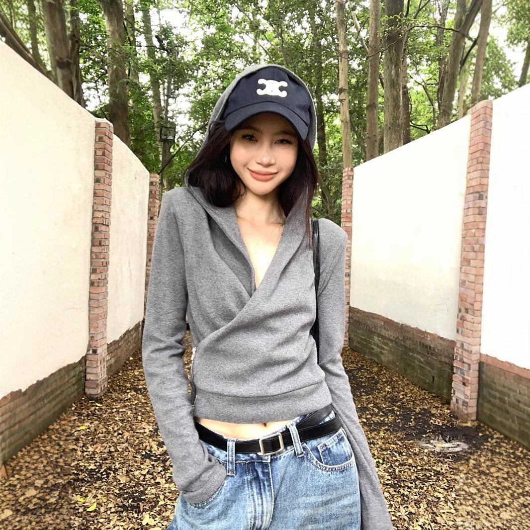 Women's Cross Hooded Long Sleeve Slim T-Shirt