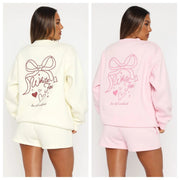 Cozy Long Sleeve Bow Print Sweatshirt Hoodie for Women