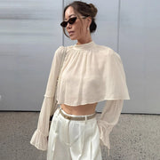 Chic Irregular High-Neck Long Sleeve Top